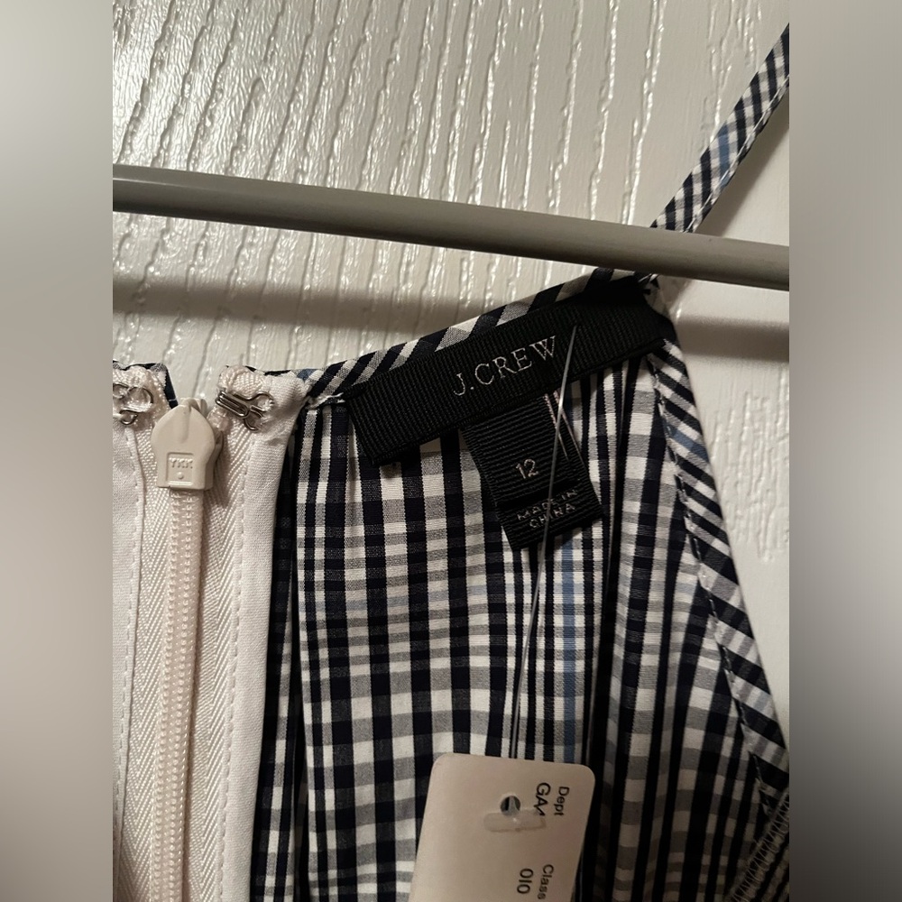 NWT J Crew Sleeveless Blue Plaid Mini Dress with Ruffle Hem Size 12 - Picture 4 of 10